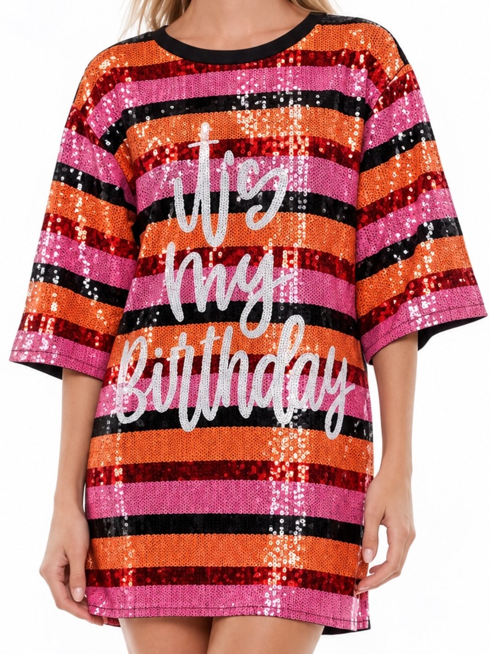 Sequin Stripe Mini Dress Pink Orange My Birthday Oversized T shirt party dress